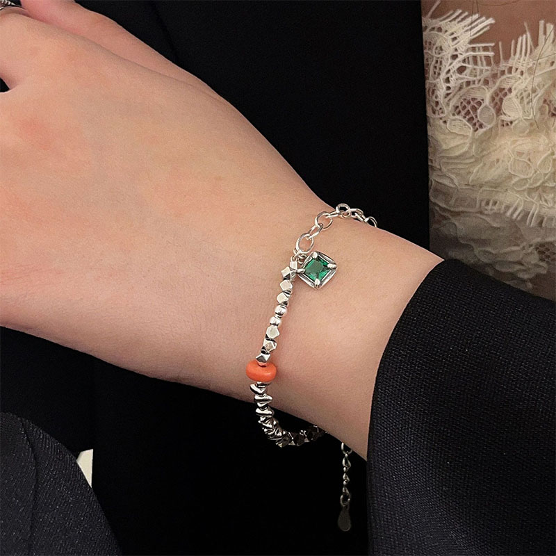S925 Sterling Silver Emerald Bracelet Female Simple Minority Design High Sense Light Luxury 2023 New Accessories