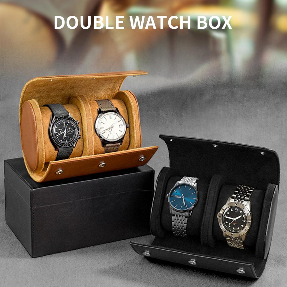 Watch Storage Box Vintage 2 Slots Magnetic Snap-type Soft Lining Protective Faux Leather Watch Roll Case Wrist Jewelry Organizer