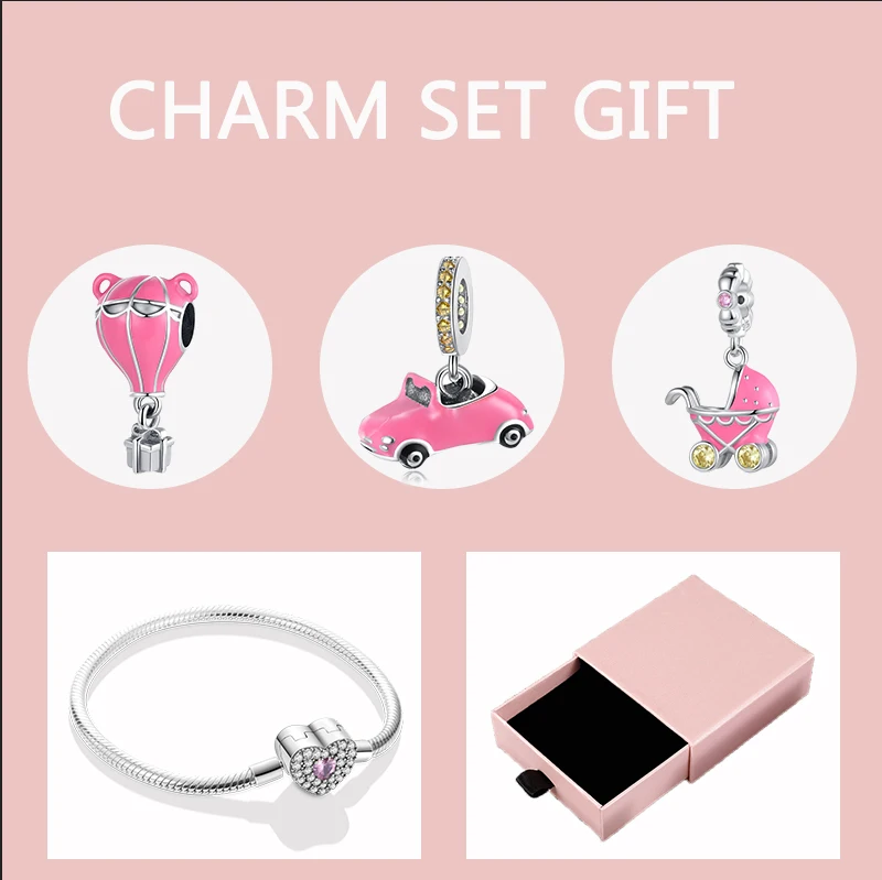 Original 5Pcs/Lot Sier Boy Girl Charm Set Heart ddmysmile Bracelet With Pink Box For Best Friend Friendship Jewelry Anniversary Gift Smile