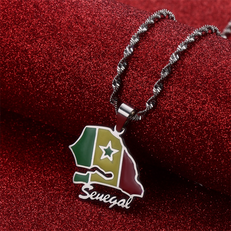 Senegal Map Flag Pendant Necklaces Men Women Silver Color Gold Color Senegalese Jewelry