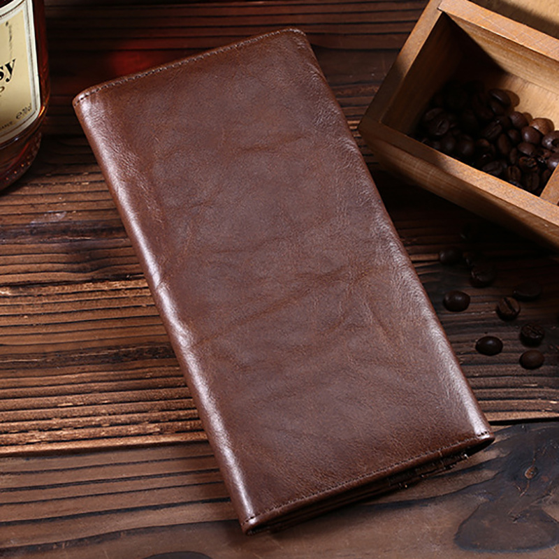 Genuine Leather Men Long Wallet Pocket Credit Card Holder Vintage High Quality Male Clutch Money Coin Bag Oil Wax Cowhide Purse