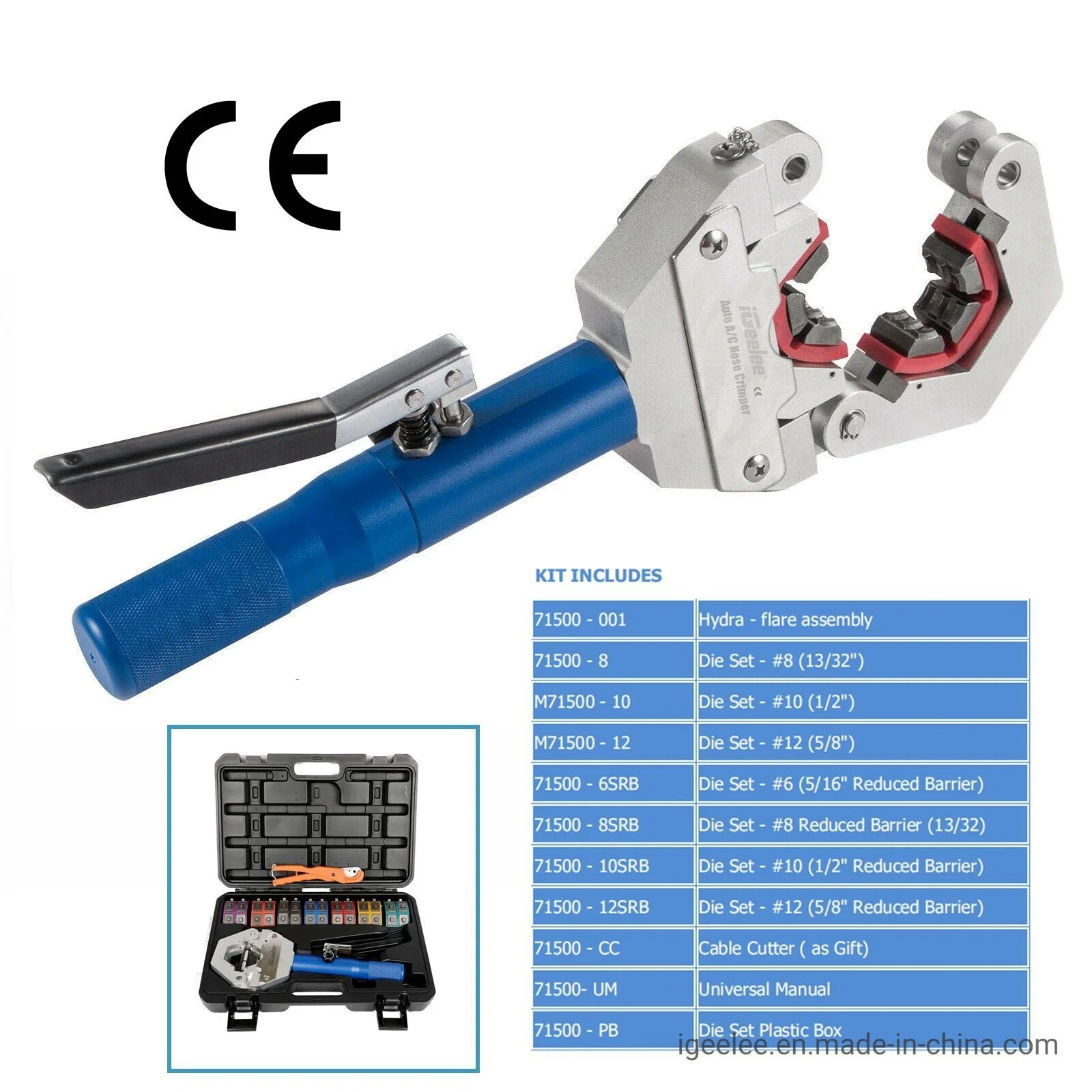 Hydraulic A/C Hose Crimper Ig-71500 Hydraulic Hydra-Crimp for Barbed and Beaded Hose Fittings