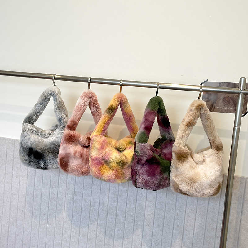 Plush Bags for Women Handbag Versatile Autumn and Winter Bucket Bag Contrasting Color Hand Bags Shopping Totes Wallet 241111