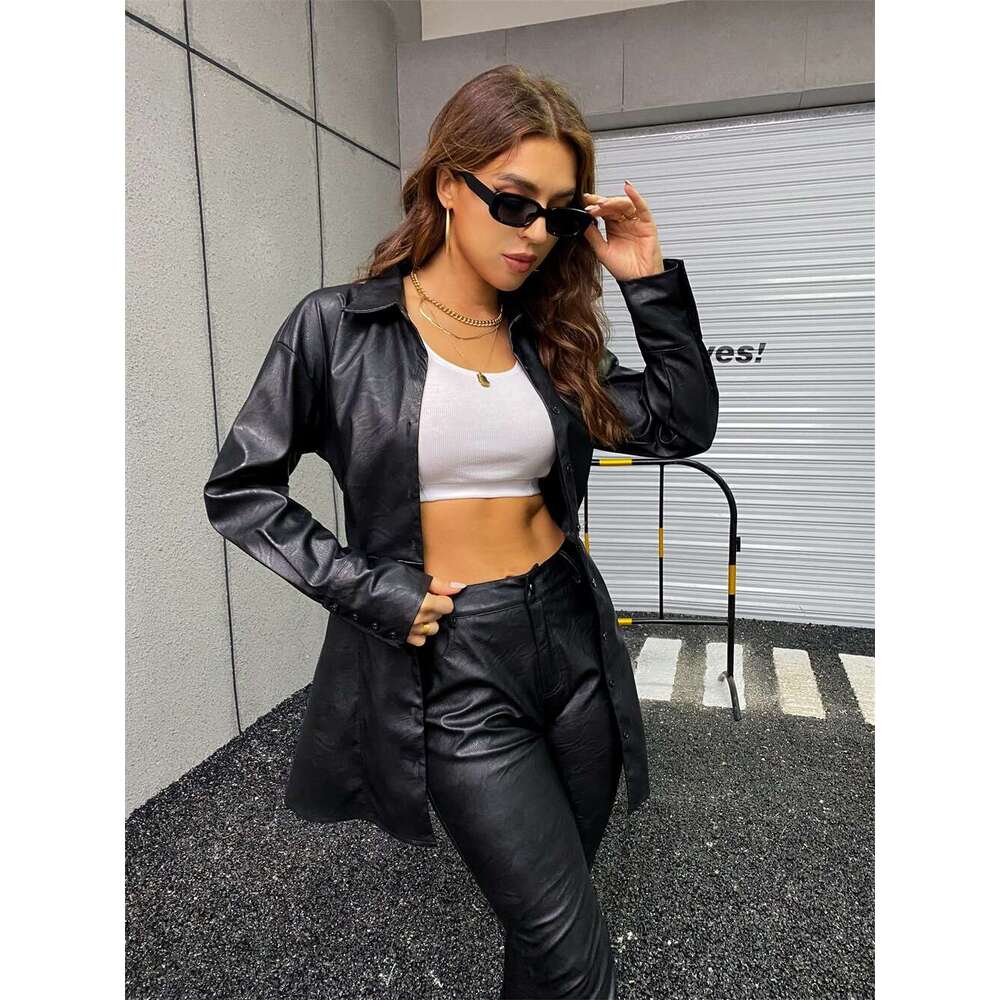 shanshi leather jacket women autumn and winter casual fashion skirt style leather jacket women's coat