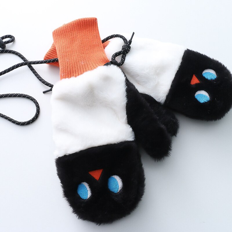 Bebobsons Original Niche Designer Women's Autumn Winter Warm Plush Flannel Gloves All-inclusive Finger Cots Outdoor