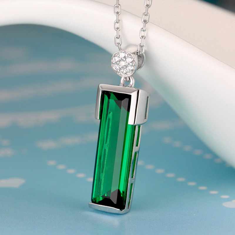 HOYON Silver Color 925 Emerald Pendant Necklace For Women Wedding Jewelry Green Gemstone Bizuteria Jade Bijoux free shipping