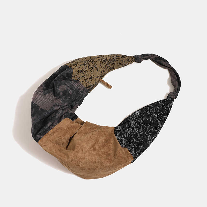 Chinese style warehouse bamboo Luan dumpling bag women large capacity spliced single shoulder armpit bag crossbody bag 241115