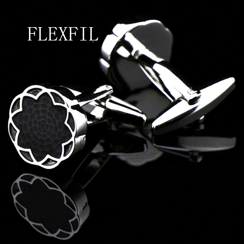 FLEXFIL Round Jewelry French Shirt Fashion Mens Cufflinks Button Black High Quality Free Delivery 241108