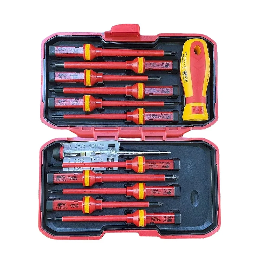 13Pcs VDE Magnetic Insulated Screwdriver Set 1000V Slotted Phillips Screw Driver Bits Kit With Tester Pen Electricians Hand Tool