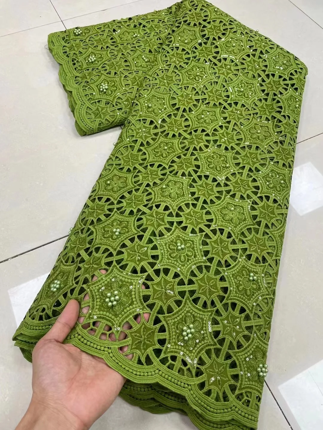 African Milk Silk Cord Lace Fabric 2023 High Quality Lace With Beads Water Soluble Nigerian Guipure Cord Lace For Wedding Dress