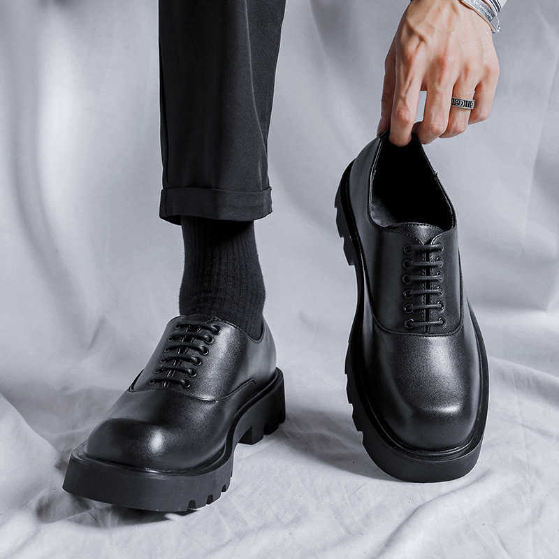 Men Dress Shoes British Leather Shoes Mens Korean Black Fashion Dressing Shoes Thick Sole Low Business Leather Shoes 241009