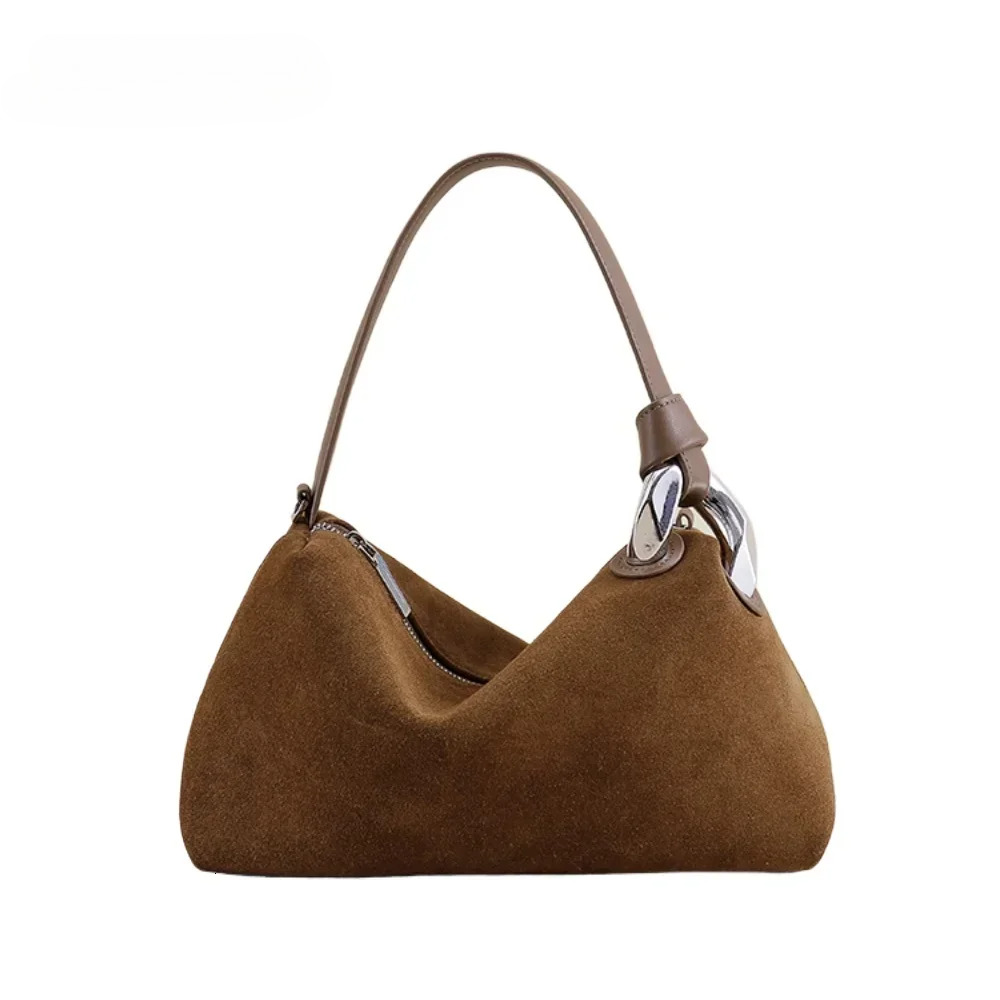 Dark Red Coffee Matte Suede Leather Pillow Tote High Quality Women's Handbag Winter Autumn Female Shoulder Bag Suede Vintage Style BagVoyage