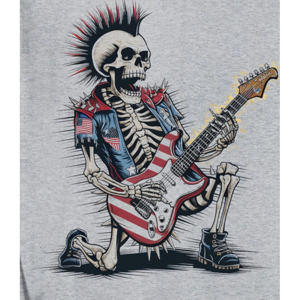 Long Sleeve Shirts for Men sweatshirt Punk Rock Skeleton Guitar USA Flag 4th Of July Gift Sweatshirt T shirt Tee Streetwear Casual tops clothes