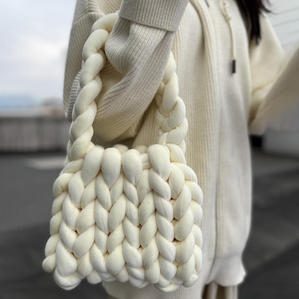 Stylish Underarm Bag Aesthetic Lightweight Rope Woven Crochet Tote Handbag Solid Color Tote Bag Outdoor Accessory