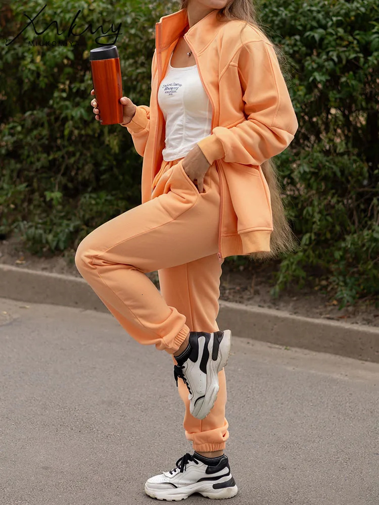 Autumn Zipper Tracksuit Women Two Piece Set Outfits Sports Trouser Suits for Pants Sets Woman 2 Pieces Oversize Sweatshirt 241111