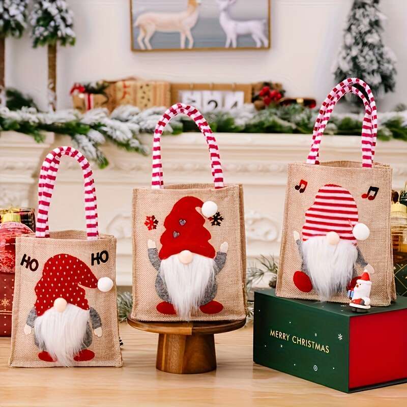 Christmas Set of 4 Decoration Gnome Gift - Cute Portable Faceless Doll Design, Burlap Candy for Christmas Favors, Unique Gifts, Reusable Shopping and 