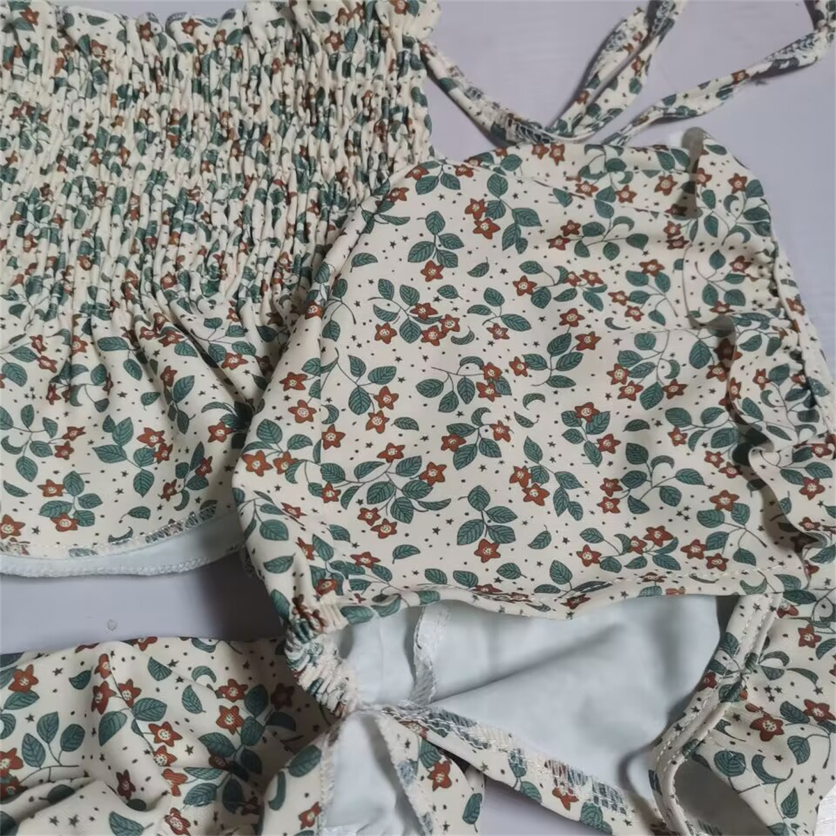 Vintage Floral Kids Girls Split Swimwears Children Summer Bikini Set Toddler Baby Learn Swimming Suit 1,2,3,4,5,6 Years Swimsuit