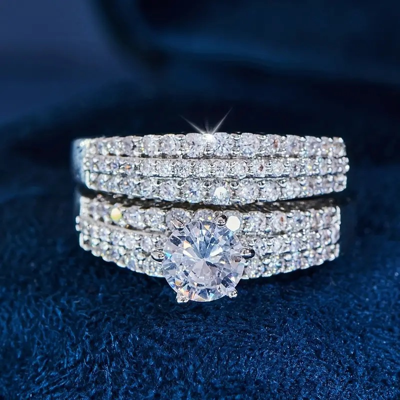 Solitaire ring luxury round geometric crystal ring women couple combination ring white diamond wedding ring wedding jewelry