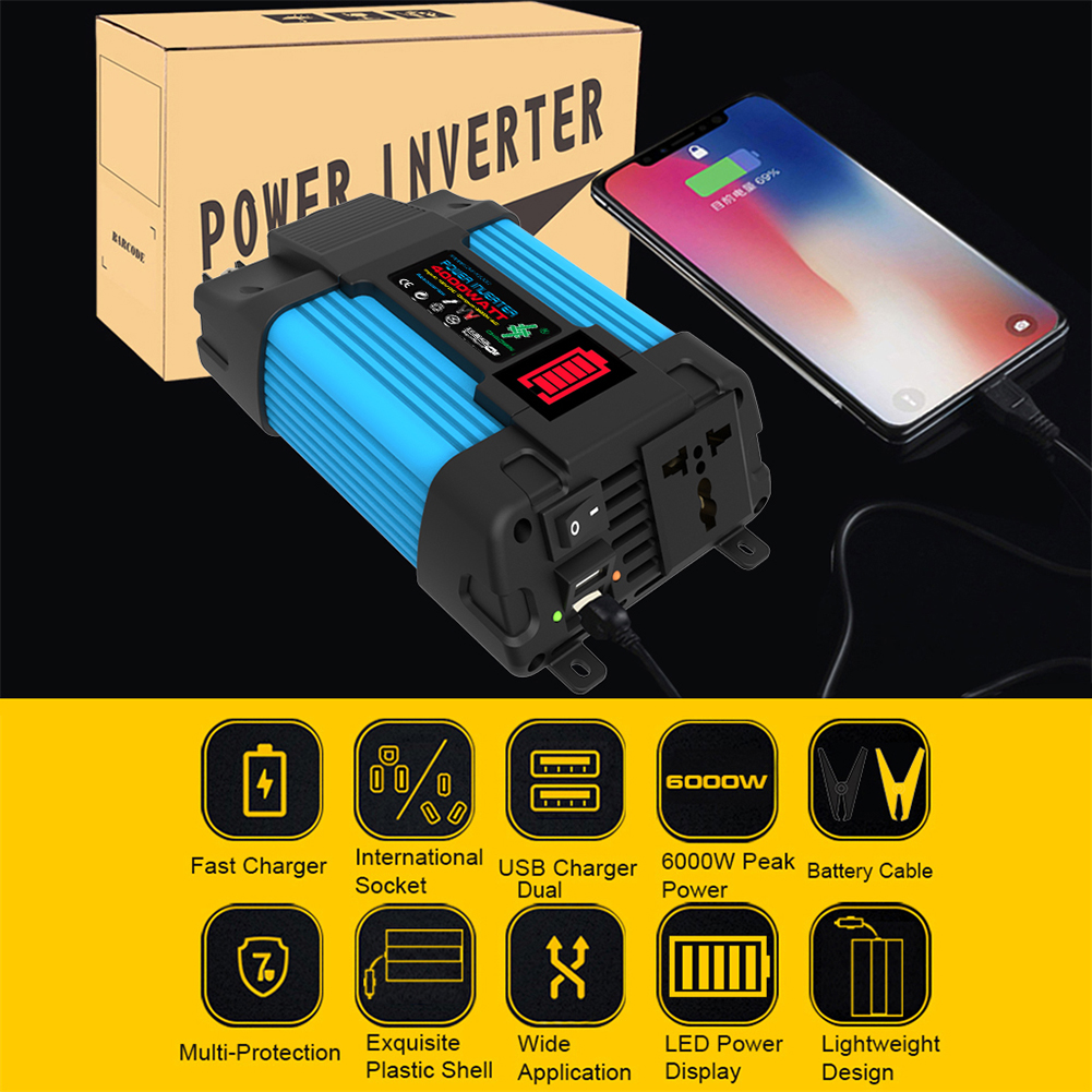 Powerful 6000W Car Power Inverter: 12V to 110/220V LED Voltage Display Dual USB Converter dh5727163