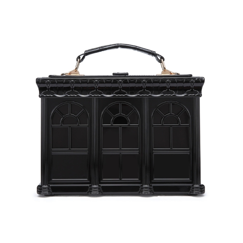 Women Vintage Acrylic House Shaped Clutch Box Shoulder Bag Elegant Evening Crossbody Handbag Top Handle Purse