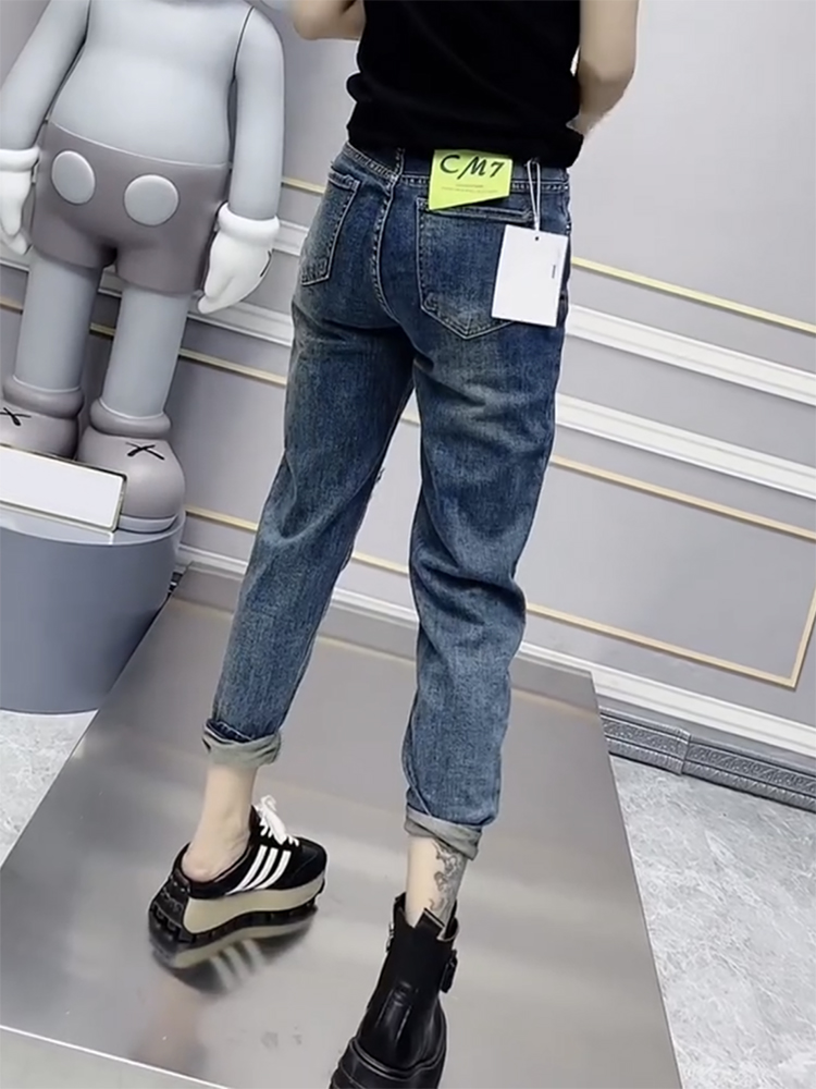 Large Size Ripped Jeans Women's Summer Thin Model 2023 New Radish Daddy Pants Fat Mm Thin Haren Pants Y2k
