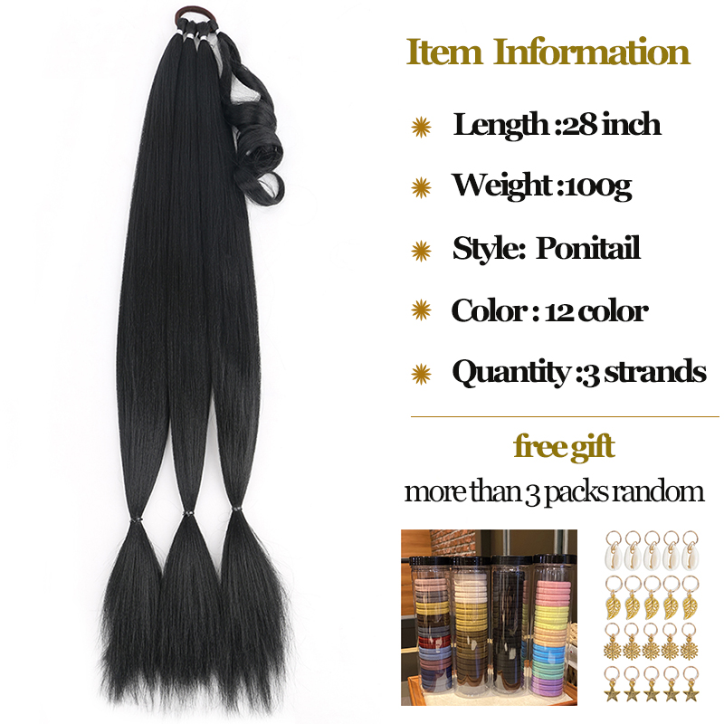 Synthetic Braided Ponytail Extensions Black Natural Hairpiece Long Pony Tail with Hair Tie Rubber Band Hair Blonde for Women