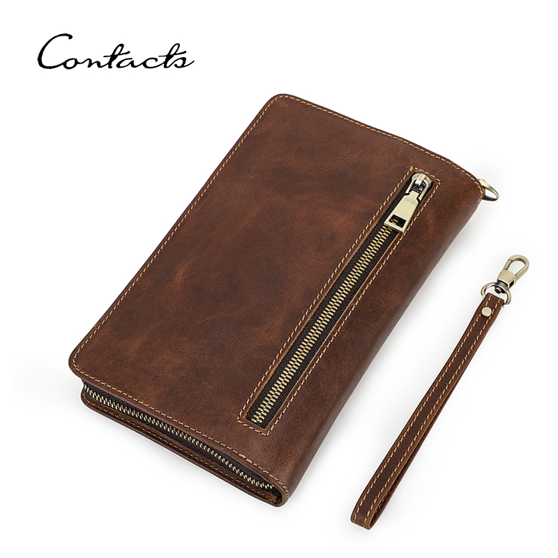 CONTACT'S Genuine Leather Clutch Wallets for Men Long Casual Handbags Male Card Holders Coin Purses Passport Cover Men's Wallets