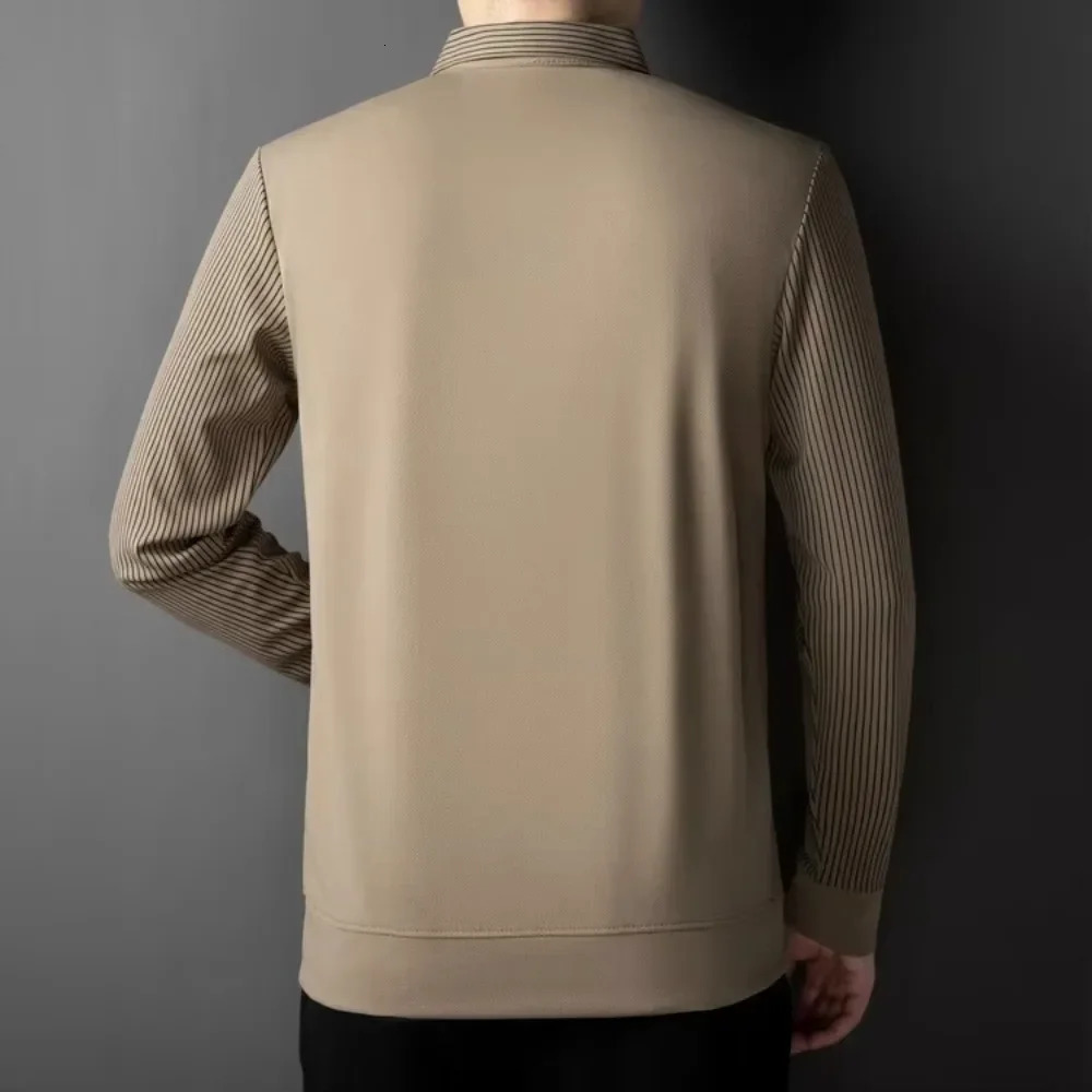 2025 Two Collar Mens Daily Casual Tee Long Sleeve Sweatershirt Pullover Tops Lapel Polo 241111