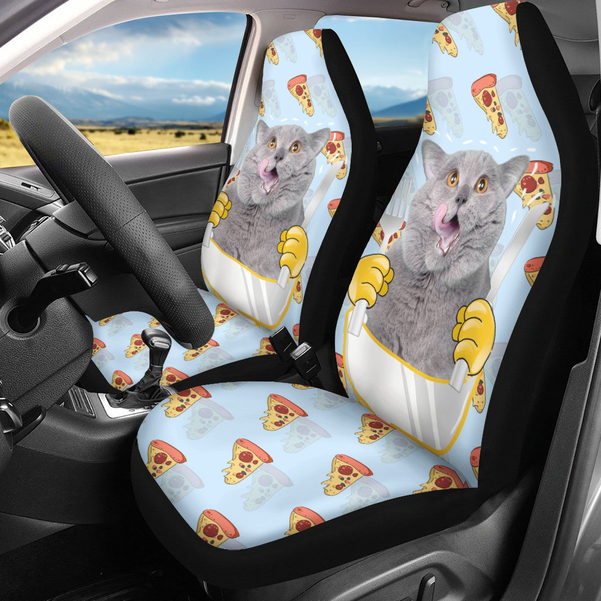 3D Animal Printing Full Set Car Seat Covers fit Most Cars Cute Cat Pets Pattern Vehicle Seat Covers Front