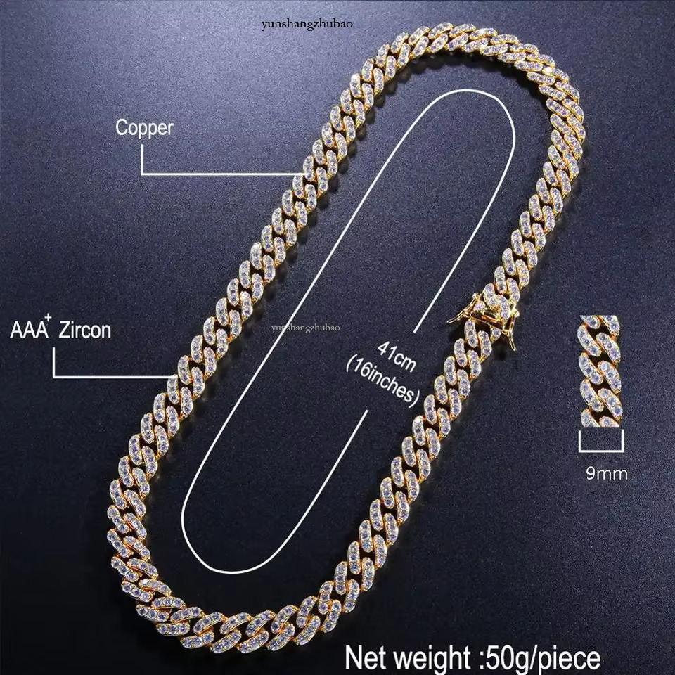 Iced Out 9mm Cubic k Chain Pink Purple Miami Hiphop Cuban Bracelet Bg Wholesale Necklace