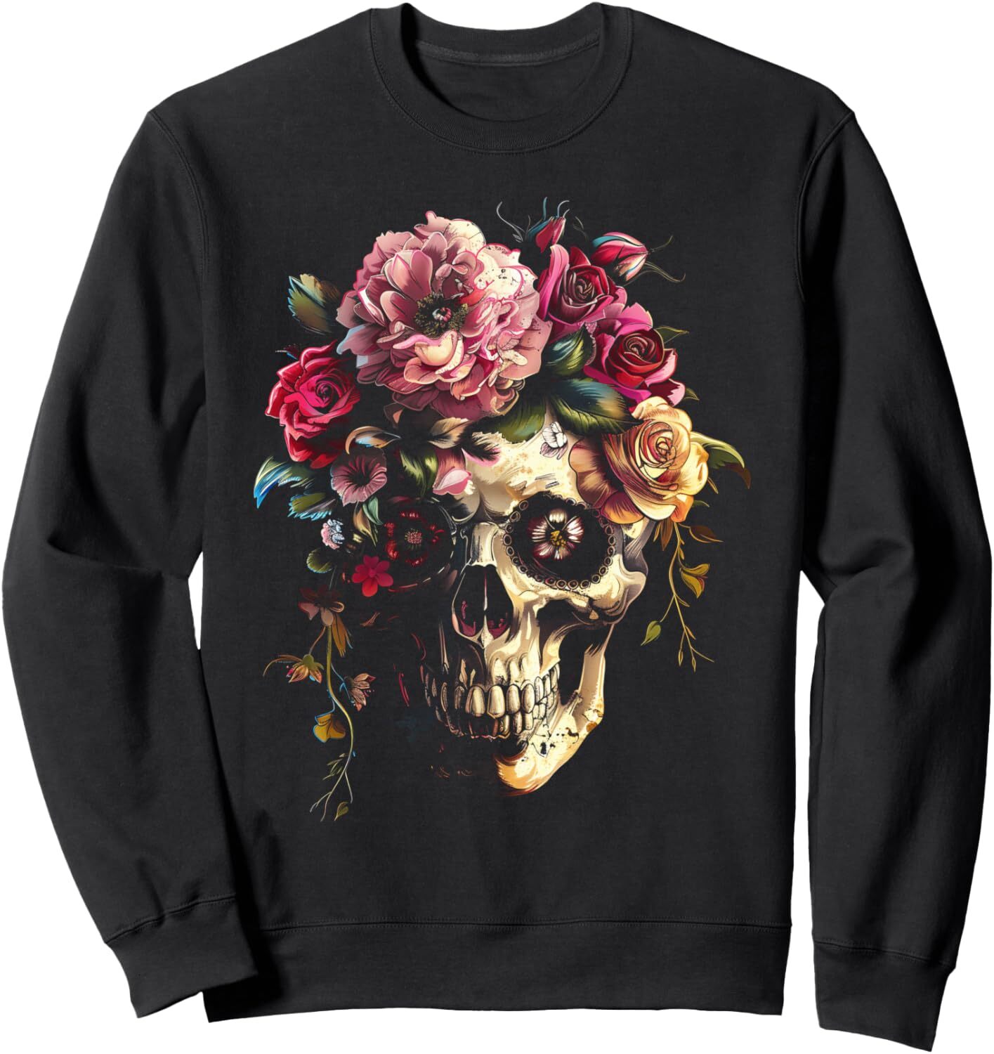 Long Sleeve Shirts for Men sweatshirt Skull Flower Aesthetic Floral Skull Graphic Design Graphic Sweatshirt T shirt Tee Streetwear Casual tops clothes