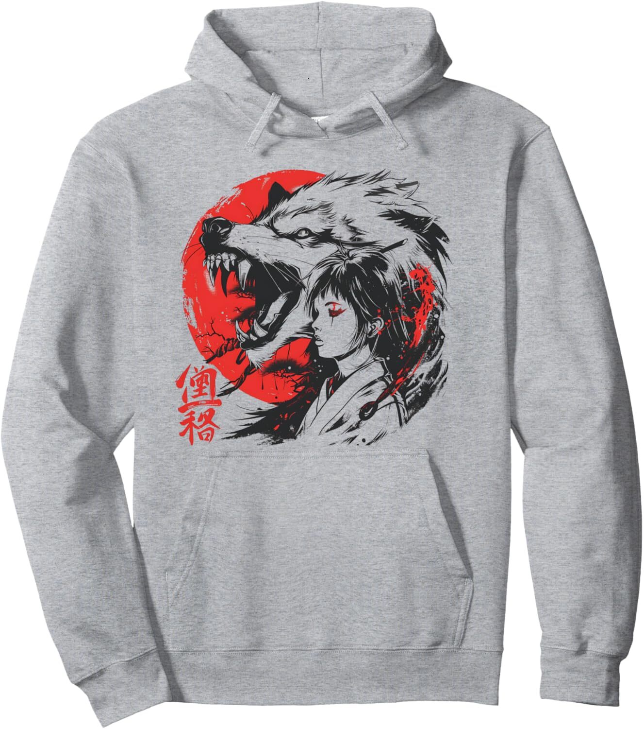 Hoodie for Mens Womens Japanese Anime Wolf Girl Red Sun Graphic Design Pullover Hoodie Graphic Hoodies sweatshirt