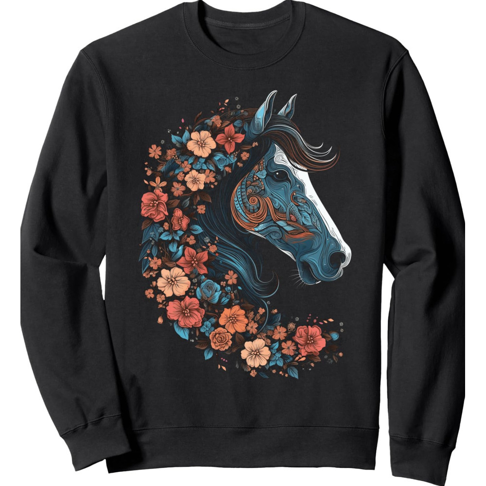 Long Sleeve Shirts for Men sweatshirt Floral Horse Spring Nature Horse Lovers Graphic Tees Sweatshirt T shirt Tee Streetwear Casual tops clothes