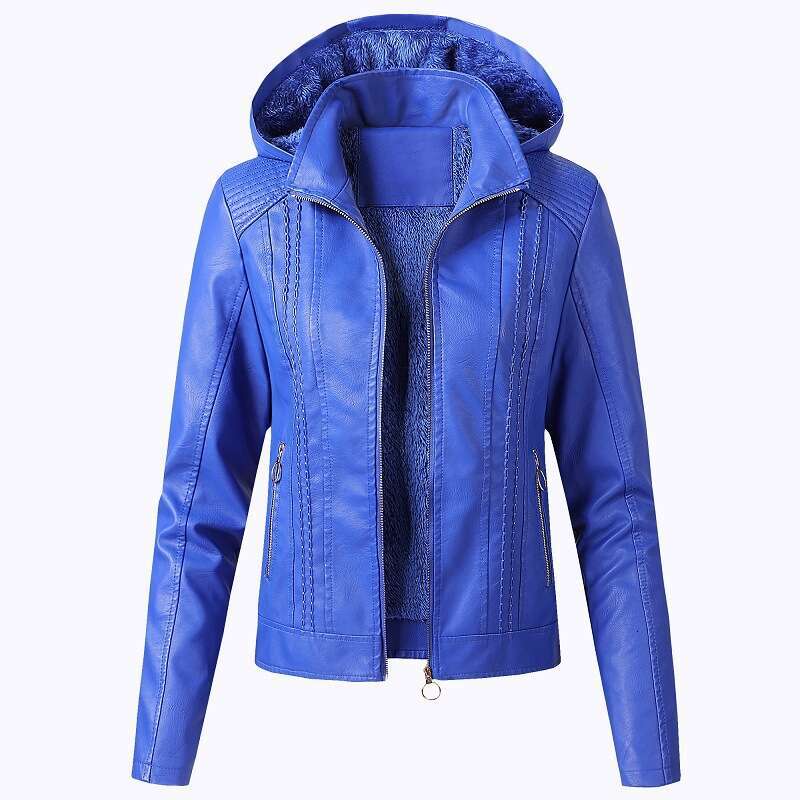 shanshi leather jacket women Fashion Collar Solid Color Zipper Leather Large Short Jacket for Women