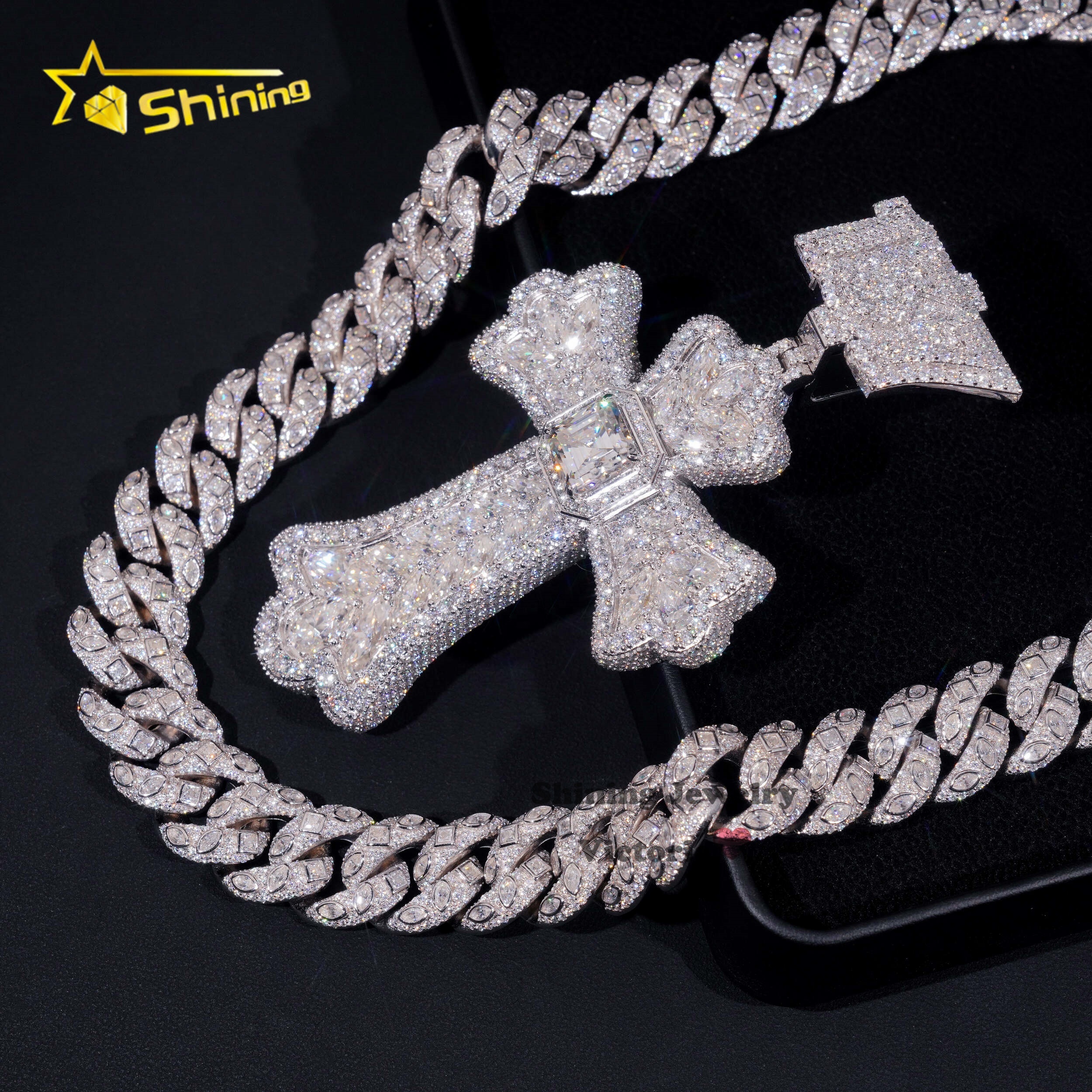 New Arrivals Miami k Lab Grown Dia Necklace Iced Out Sterg Sier 18MM Fancy Cut VVS1 Moissanite Cuban Chain