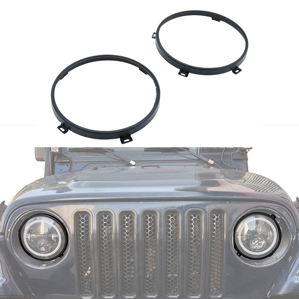 1 Pair Black Round Headlamp 7" Inch Headlight Mounting Ring Trim Bracket For Jeep Wrangler JK TJ Install Support Mount Bracket 28054