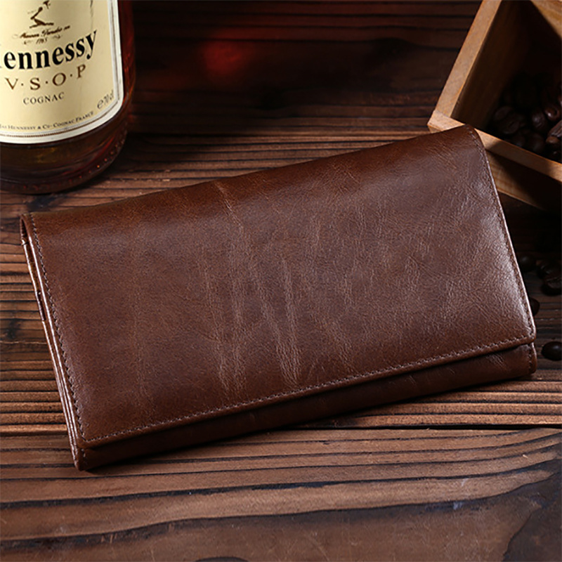 Genuine Leather Men Long Wallet Pocket Credit Card Holder Vintage High Quality Male Clutch Money Coin Bag Oil Wax Cowhide Purse