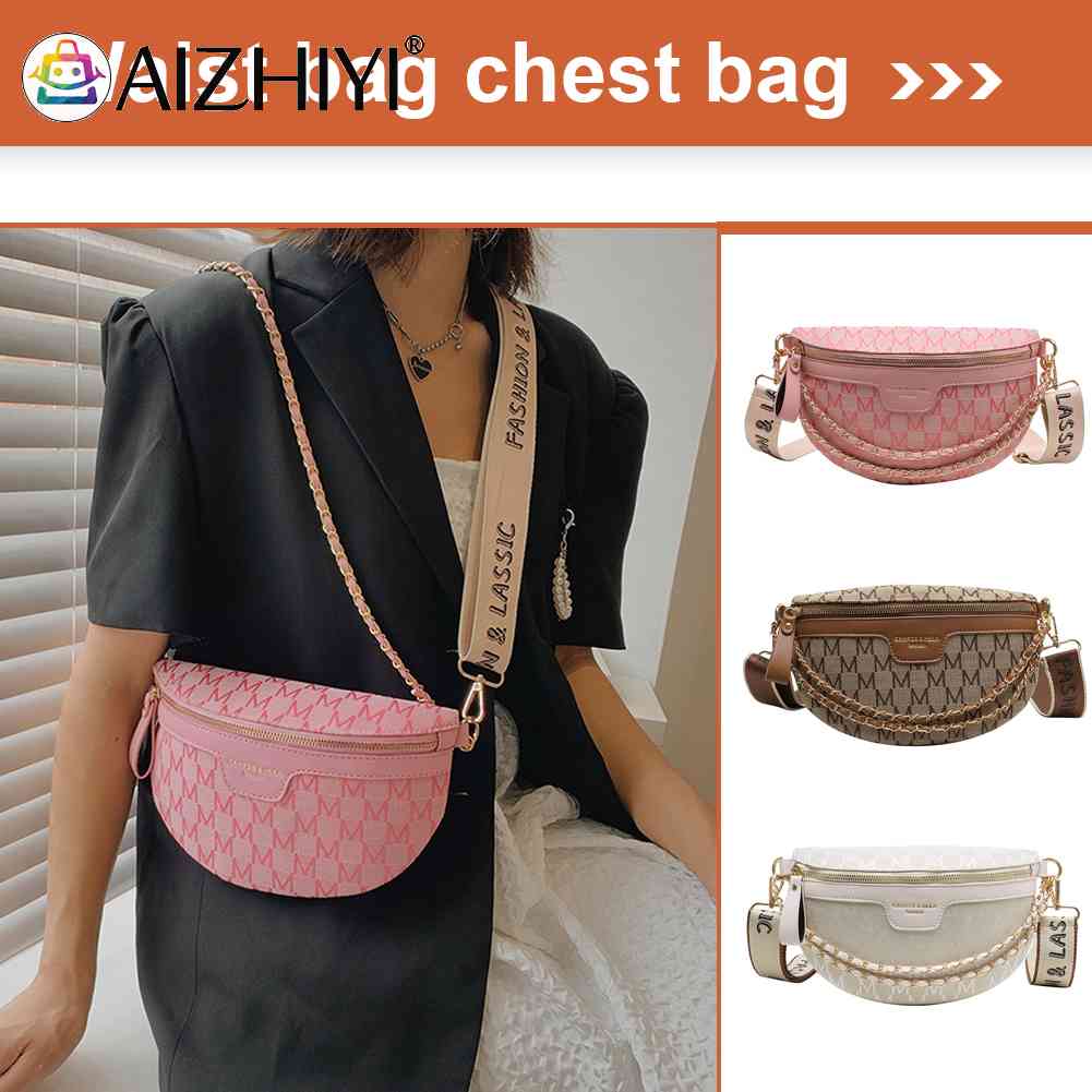 Vintage Shoulder Bag Printed Letter Women Saddle Waist Bag Canvas Phone Pouch Chains Ladies Wide Strap for Travel Work Hot-sale