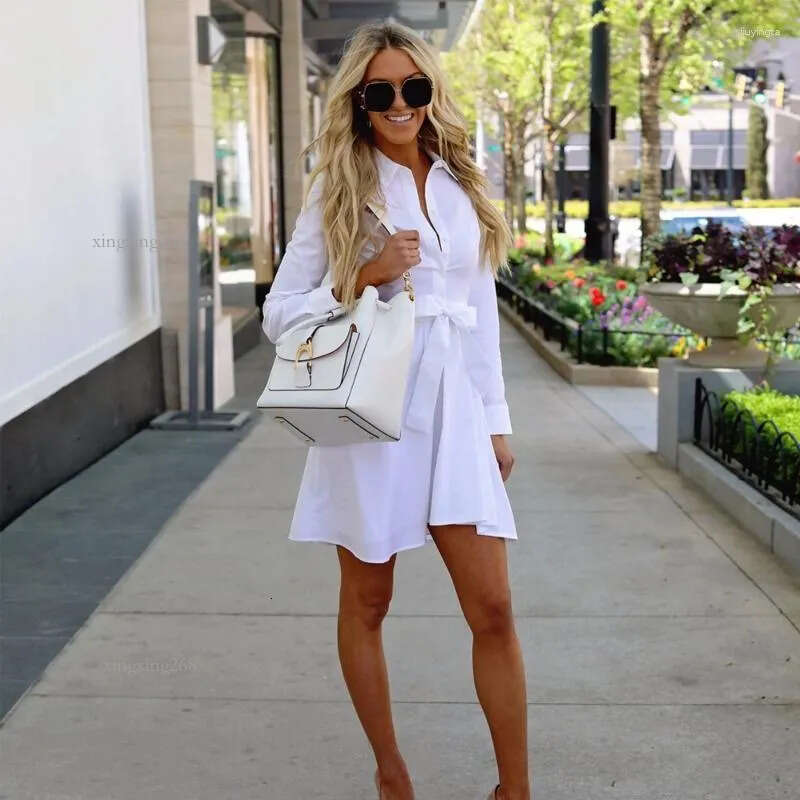 Designer Casual Dresses Women White Long Sleeve Shirt A-line Dress Summer Elegant Trend Comfortable Woman Bloues Clothing Fashion Womens Clothing