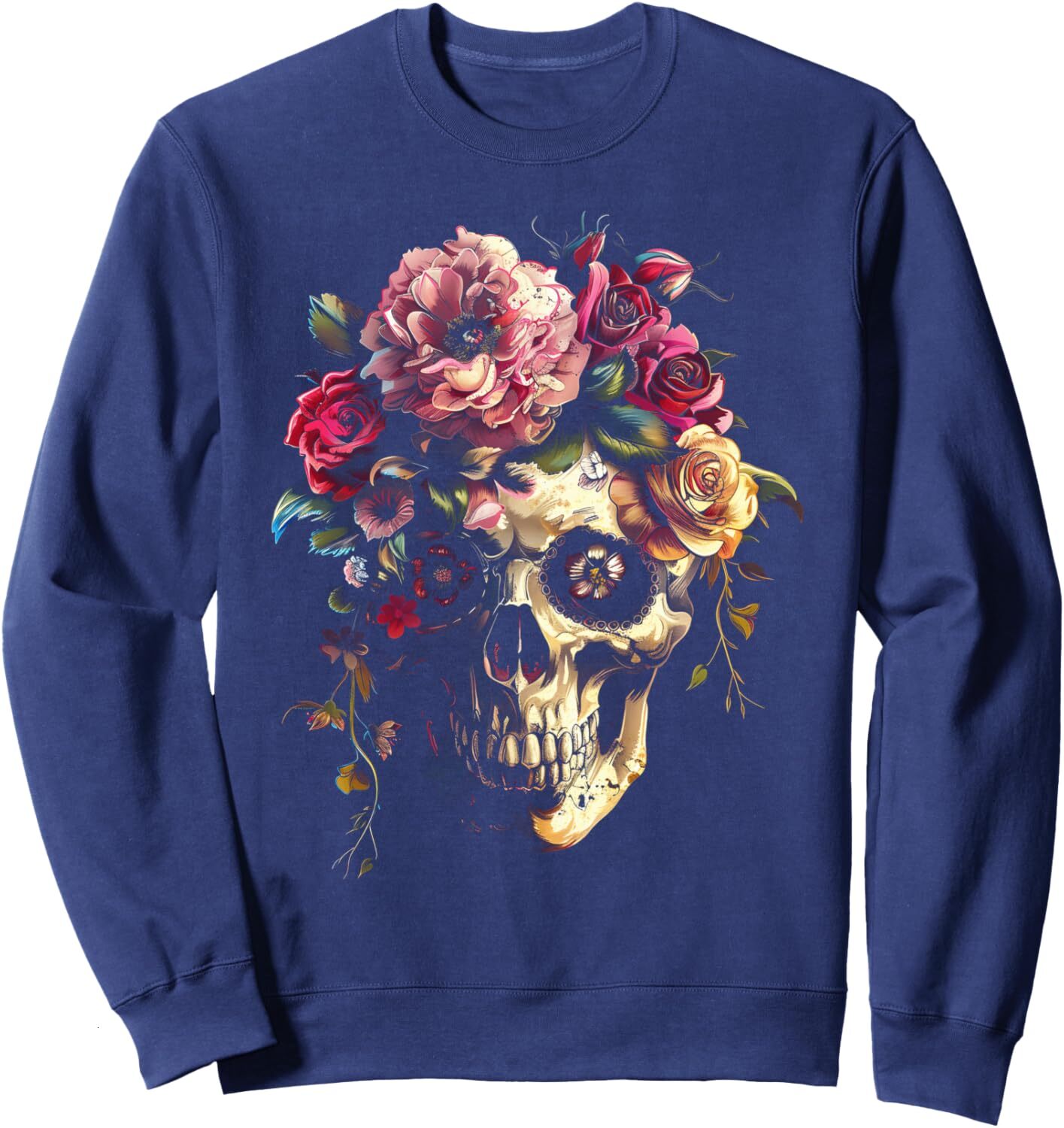 Long Sleeve Shirts for Men sweatshirt Skull Flower Aesthetic Floral Skull Graphic Design Graphic Sweatshirt T shirt Tee Streetwear Casual tops clothes
