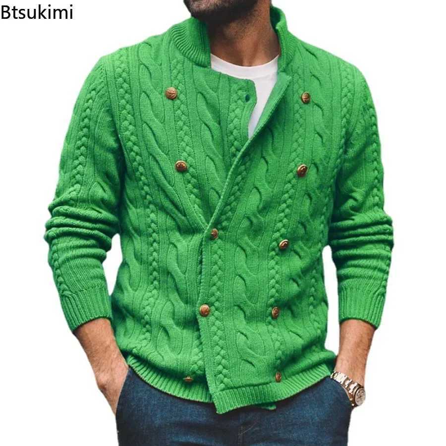 New Arrival New Autumn/Winter Knitted Open Collar Mens Double Chest Sweater Jacket M Street Wear Winter Warm Turtle Neck Mens Clothing Z241111