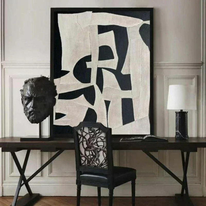 Beige Wabi Sabi Wall Art Black Beige Abstract Painting Handmade Minimalist Canvas Large Neutral Rich Textured Living Room Decor