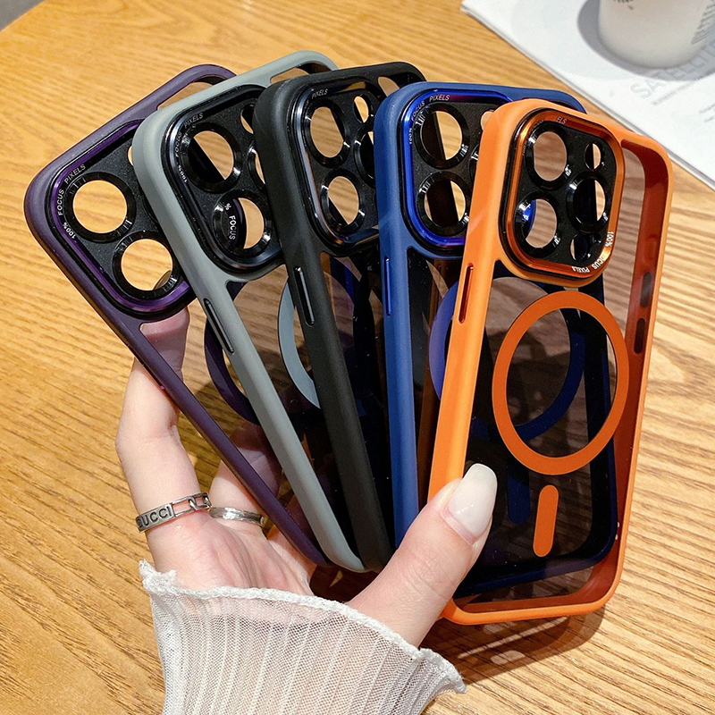 Strong Magnetic For Magsafe Wireless Charger Clear Acrylic Hard Case Camera Protector Metal Keys Slim Shield Shockproof Cover For iPhone 16 15 14 13 1