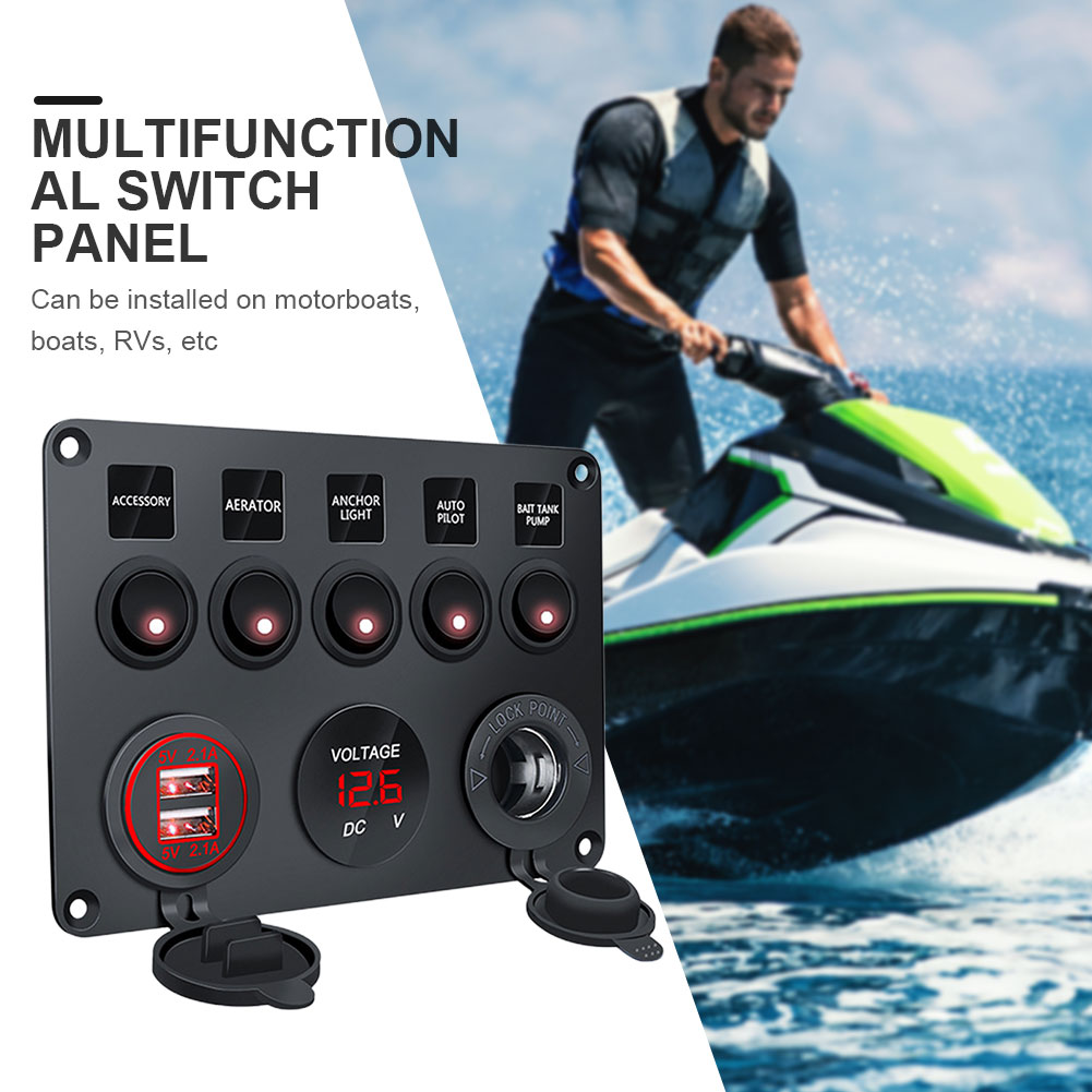 LED 12V Panel Power Outlet 4.2A Dual USB Charger Digital Voltmeter Switch Combo for Boats Trucks Car Campers