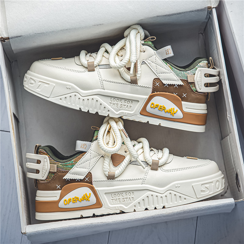 Men's Versatile Trendy Hong Kong Style Leather Surface Soft Soled Sports Leisure Shoes.