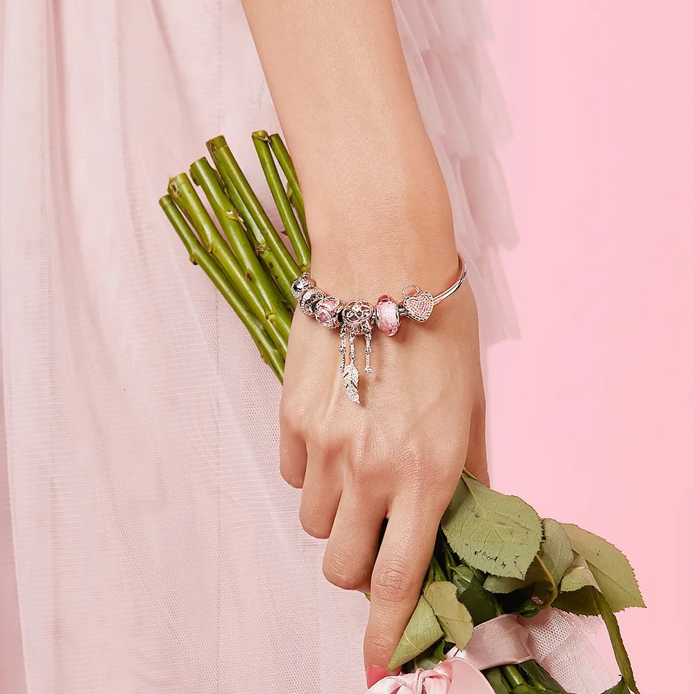 Athena 925 sterling silver charm Pave pink CZ locks your commitment clip beads suitable for European bracelets and necklaces jewelry 241108