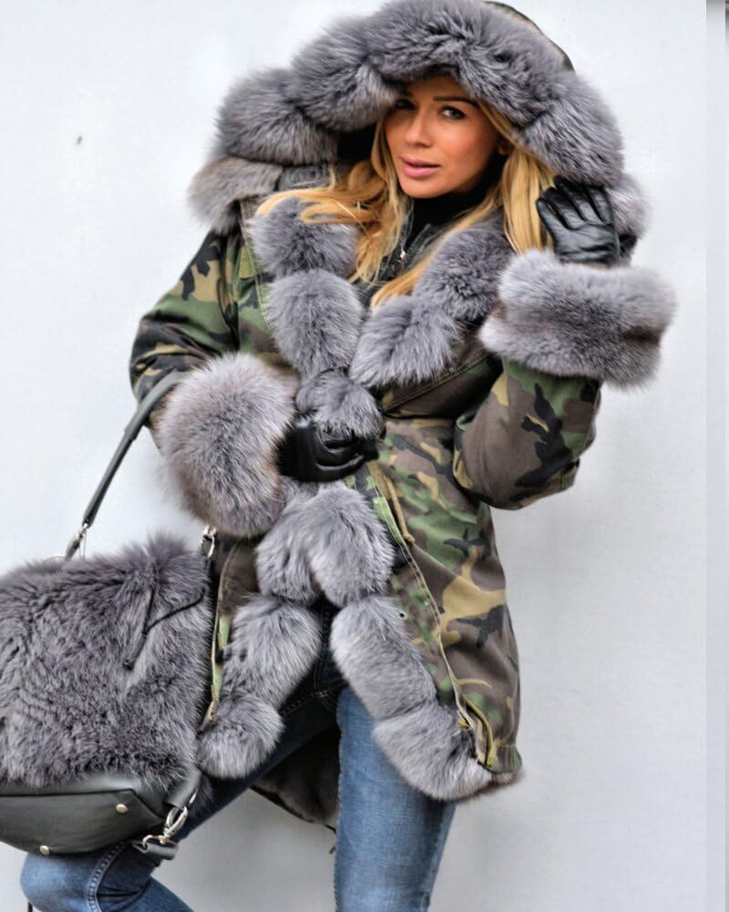 Women Thicken Warm Winter Coat Hood Down Parka Fleece Fur Outdoor Overcoat Long Jacket Outwear