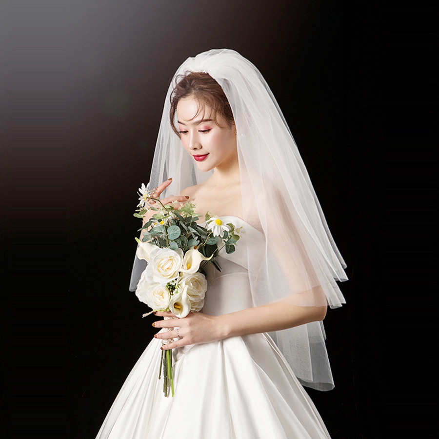 New Arrival Soft Tulle White Ivory Bridal Veils Cut Edge Cheap Bride wedding accessories Velo de novia Cheap wedding veil