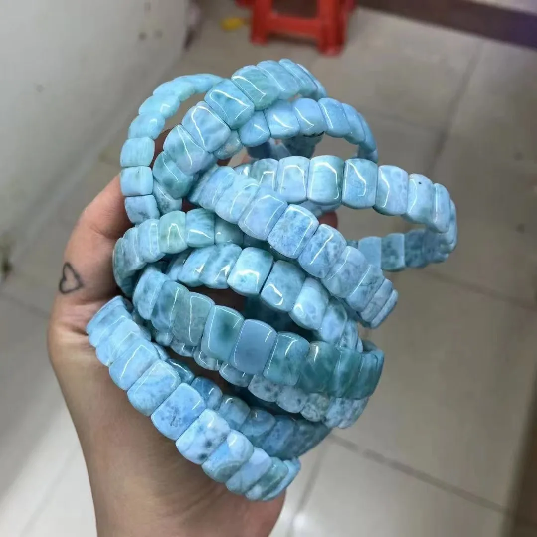 Natural Larimar/Copper Pectolite Beads Bracelet Dominicana Genuine Larimar Gemstone Bangle for Woman for Charms Gift Wholesale
