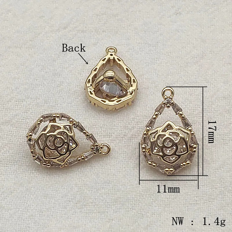 incoming 17x11mm 50 cubic zirconia flower drops charm used for DIY accessories of handmade necklaces/earrings jewelry accessories discovery 241108